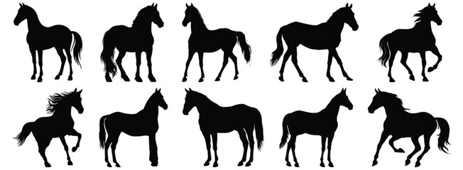 Horse silhouette set vector design big pack of animal illustration and icon