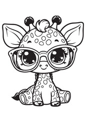 Giraffe wearing glasses kid coloring book 