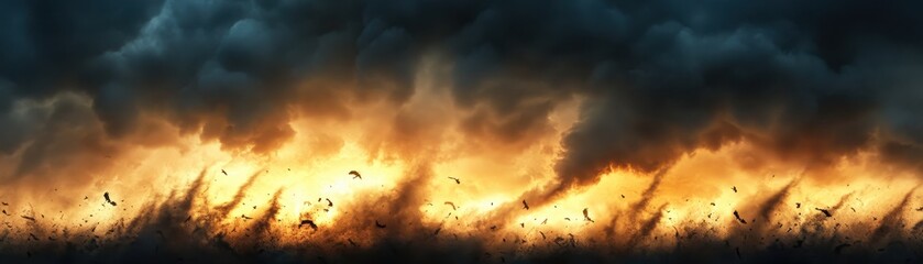 A dramatic scene of an intense fire with dark smoke billowing in the sky, creating a powerful visual impact and atmosphere.