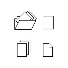 File and document icons. Simple black outline designs. Folder, sheets, and paper symbols. Vector illustration.