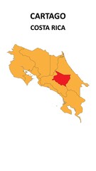 Cartago Map is highlighted on the Costa Rica map with detailed state and region outlines.