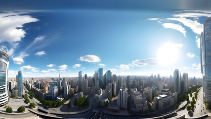 Complete 360-degree smooth spherical view The Daytime Big City Future Sky is projected equirectangularly using HDRI. Map of the lighting and environment texture