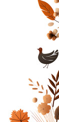 Obraz premium Decorative autumn-themed border with leaves, flowers, and a bird. Perfect for seasonal designs, invitations, and crafts.