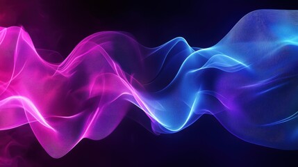 Fototapeta premium Abstract Purple and Blue Neon Wave on Black Background - Digital Art, Futuristic Design, Technology, Gradient, Flowing Lines, Smooth