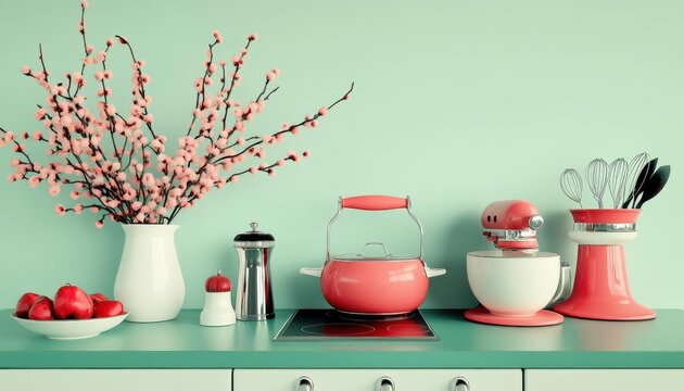 Thanksgiving vintage cooking tools, retro kitchen scene, nostalgic vibes, 3D illustration,  no blur, photo not dark, everything is clear, copy space