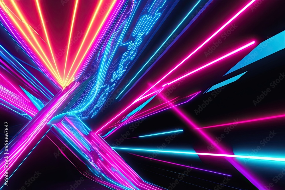 Poster vibrant neon abstract artwork featuring dynamic patterns and shapes