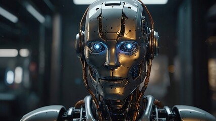 Fototapeta premium A close up portrait of cyborg