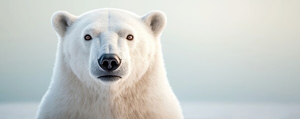 Naklejka premium A majestic polar bear gazes into the distance, showcasing its striking white fur and captivating presence against a serene backdrop.