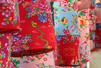 Selective focus art of  Chinese lanterns designed, the fabric beautiful color and  pattern 