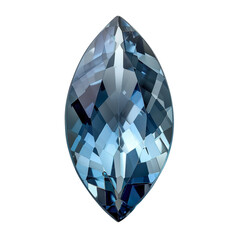Top view of a marquise cut aquamarine isolated on a white transparent background