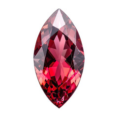 Top view of a marquise cut ruby isolated on a white transparent background