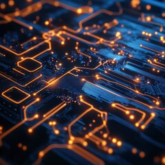 Abstract Circuit Board with Glowing Orange Lines - Technology Background