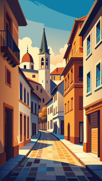 open layer vector of street and houses of old city