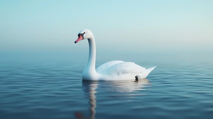 A serene swan gracefully gliding across calm waters under a tranquil sky, capturing the essence of peace and beauty in nature.