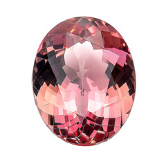 Top view of a oval cut morganite isolated on a white transparent background