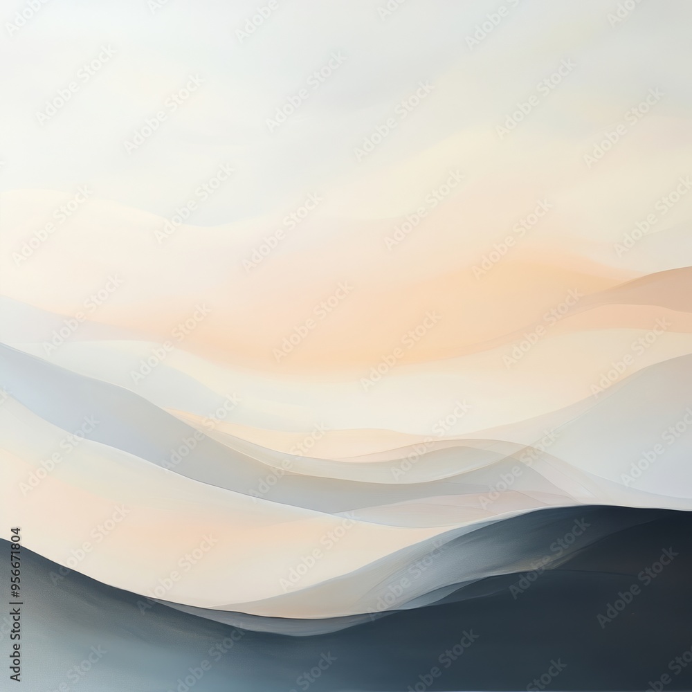 Wall mural Abstract background with soft pastel colors and smooth flowing lines, resembling a sunset or sunrise over a gentle landscape.