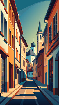 open layer vector of street and houses of old city