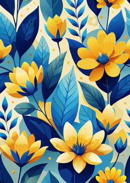 Yellow and blue blossoms watercolor seamless patterns vector