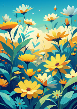 seamless floral pattern blue and yellow flowers