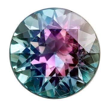 Top view of a round cut alexandrite isolated on a white transparent background