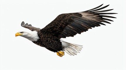 Obraz premium An impressive eagle soaring through the sky, showcasing its majestic wings and sharp features. A symbol of freedom and strength.