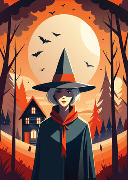 open layer vector of witch halloween