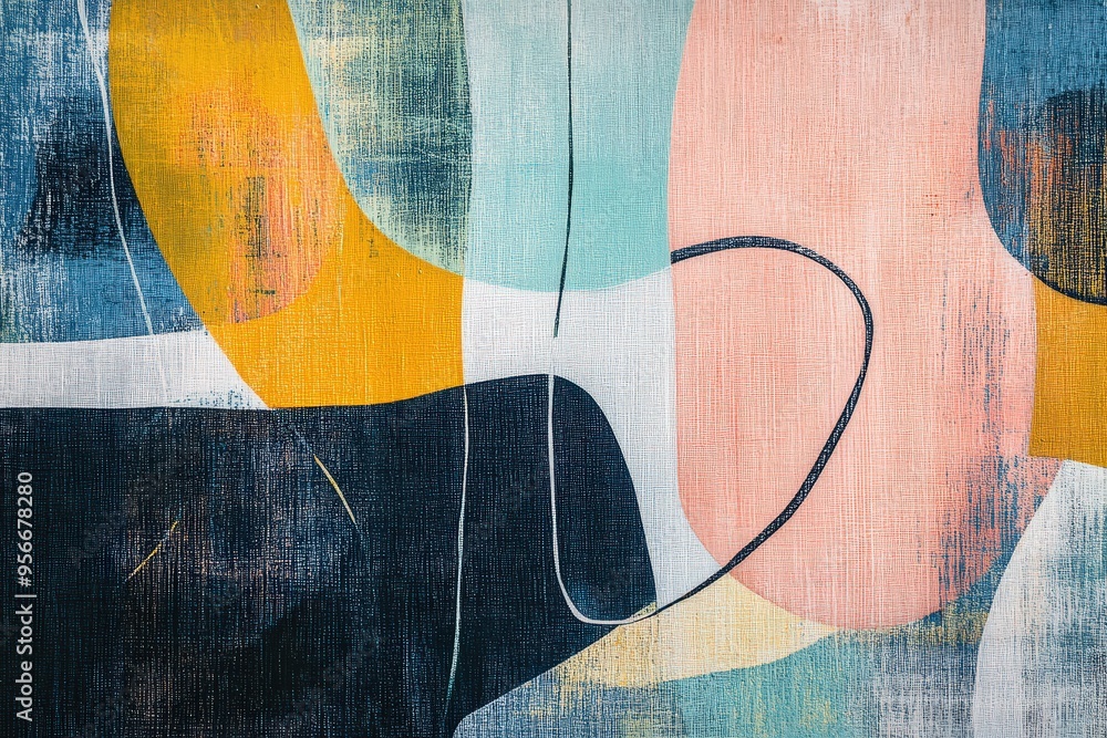 Poster abstract geometry and line art on canvas texture for artistic design.