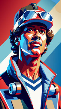 open layer vector portrait of a man with cap hat and eyeglasses