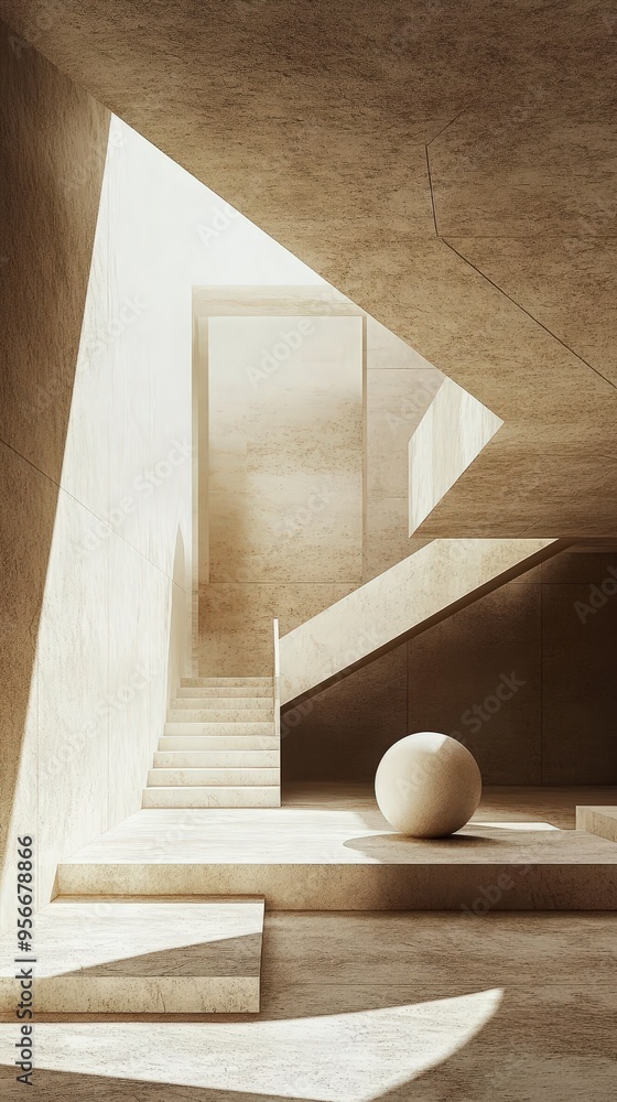 Poster minimalist architectural design with geometric lines and light play.