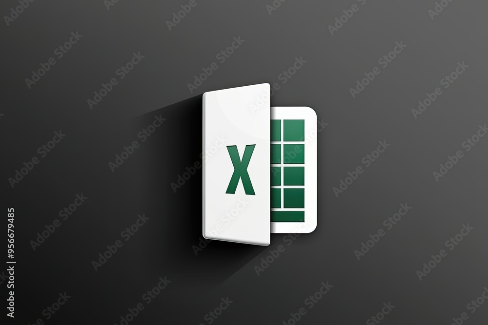 Poster 3d white excel icon on dark background for office software applications