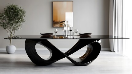 A sleek dining table featuring 3D-rendered noodle bowls with an international twist