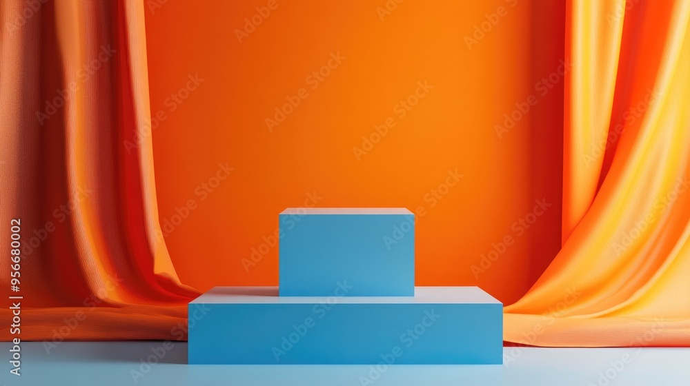 Aufkleber blue 3d rendering of a blank stage podium pedestal mock up and showcase featuring a modern square cu