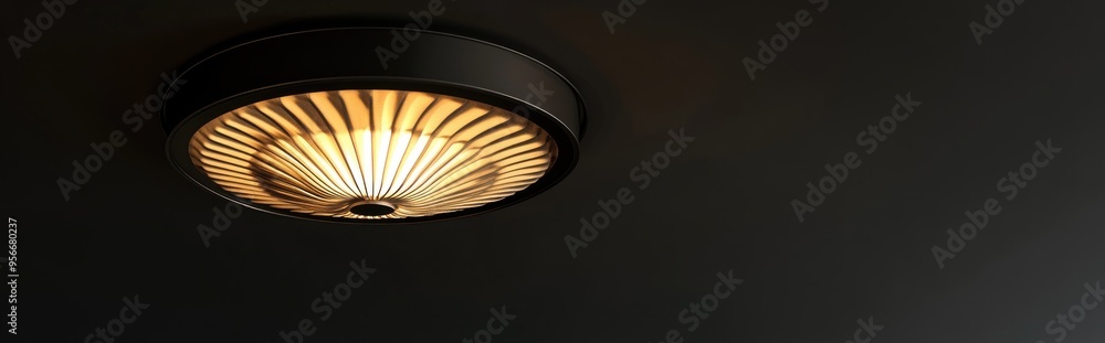 Poster 3d rendering of a lamp on a ceiling with a black background