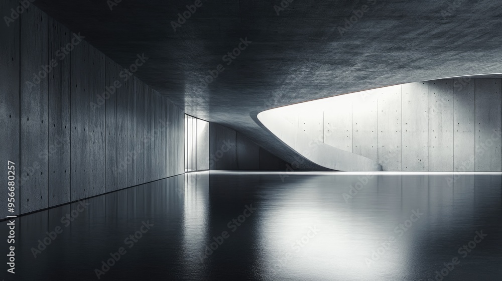 Poster dark abstract concrete interior with a smooth finish featuring a 3d rendering that highlights its ar