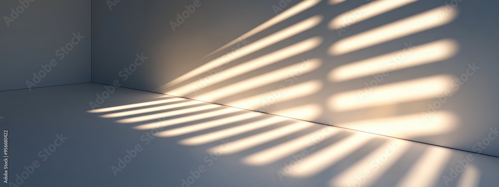 Poster 3d rendering of illuminated lines created by sunlight and shadows streaming from a window onto a lig