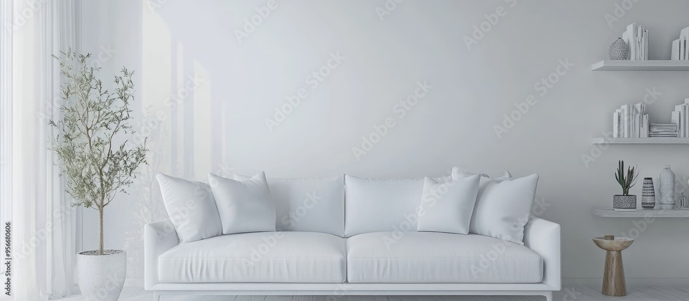 Aufkleber modern white room featuring a sofa in a scandinavian design style 3d rendering
