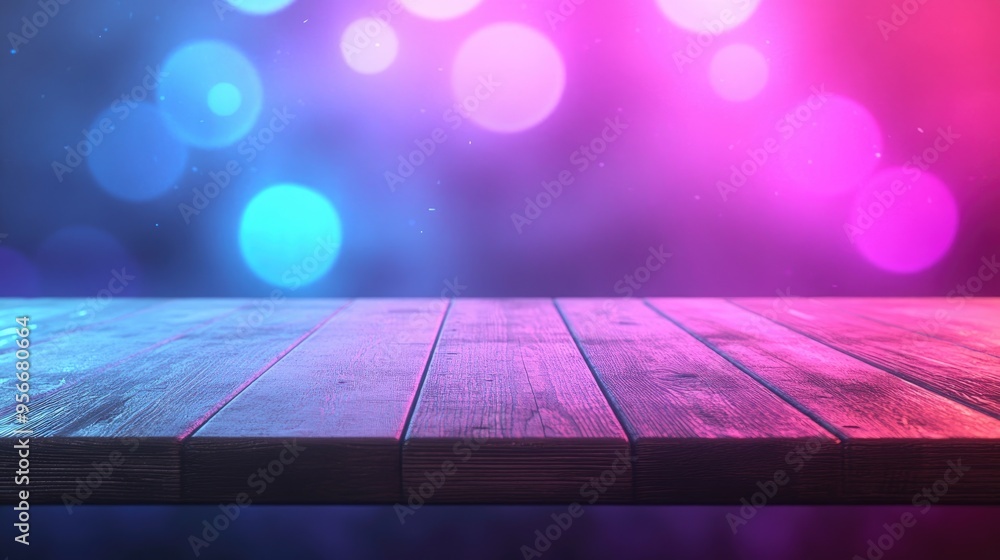 Poster 3d rendering of an empty wooden table with a blurred background suitable for product montages