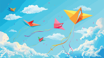 Kites in Clouds Origami Paper Kite Fly in Blue Sky