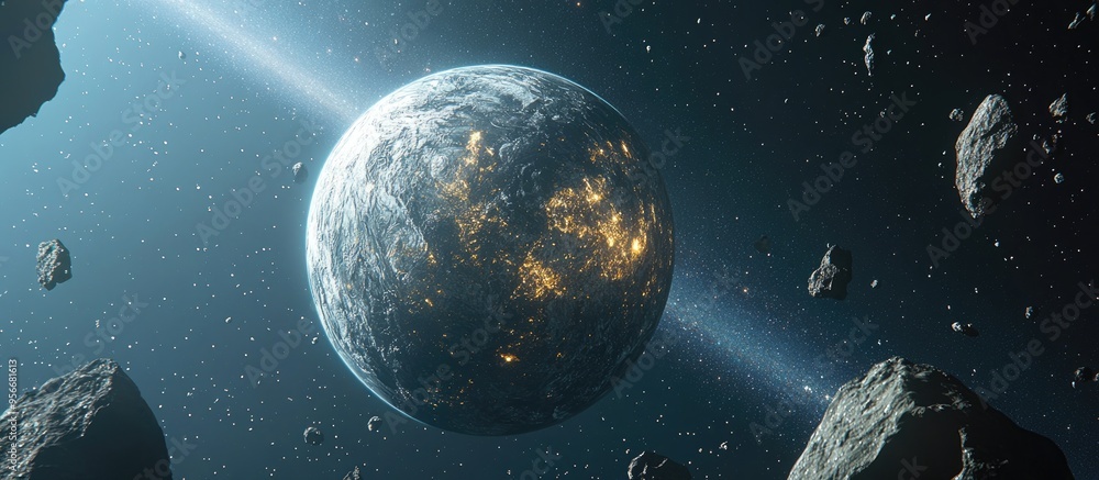 Poster 3D illustration of Earth planet featuring high quality digital space art in 5K with a 3D cartoon rendering and realistic visualization