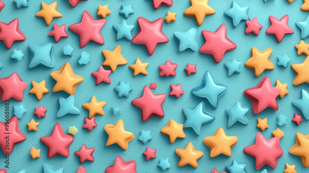 Poster abstract star seamless pattern background featuring a 3d cartoon rendering this playful handcrafted 