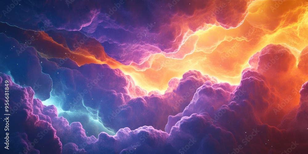 Aufkleber 3D cartoon rendering featuring the interplay of fractal clouds exploring themes of the universe cosmos astronomy science and education
