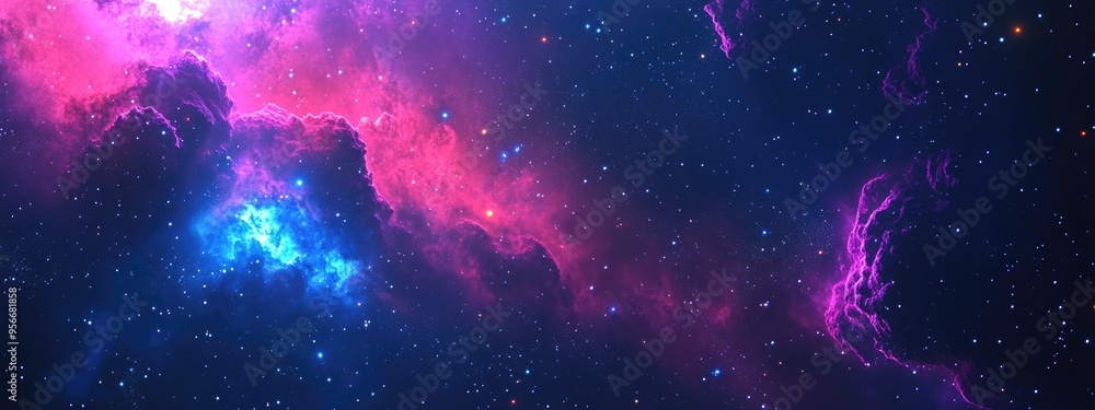 Poster Space background featuring a large nebula and stars in a 3D cartoon rendering