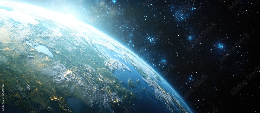 Aufkleber Cartoon rendering in 3D of Earth viewed from space