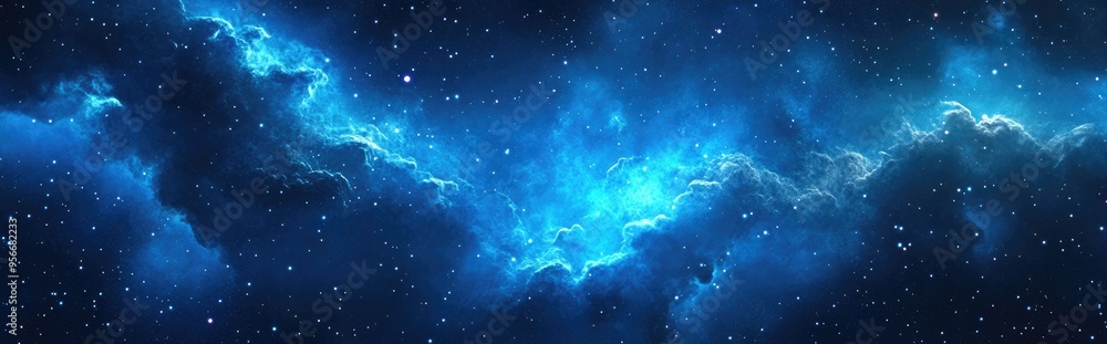 Aufkleber bright blue cloudy nebula space dust in 3d cartoon rendering