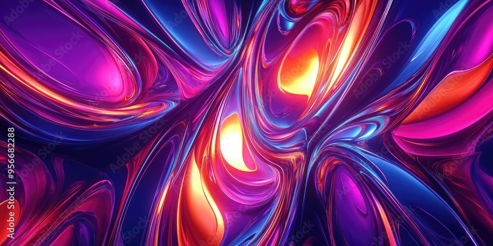 Aufkleber Abstract Background Image with 3D Cartoon Rendering featuring Graphic Illustration Artistic Resources Symmetrical Patterns and Glowing Neon Colors Colorful Repeating Patterns in Modern Fractal Digi