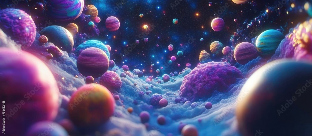 Aufkleber cosmic art background featuring a 3d cartoon rendering of planets and galaxies showcasing the beauty