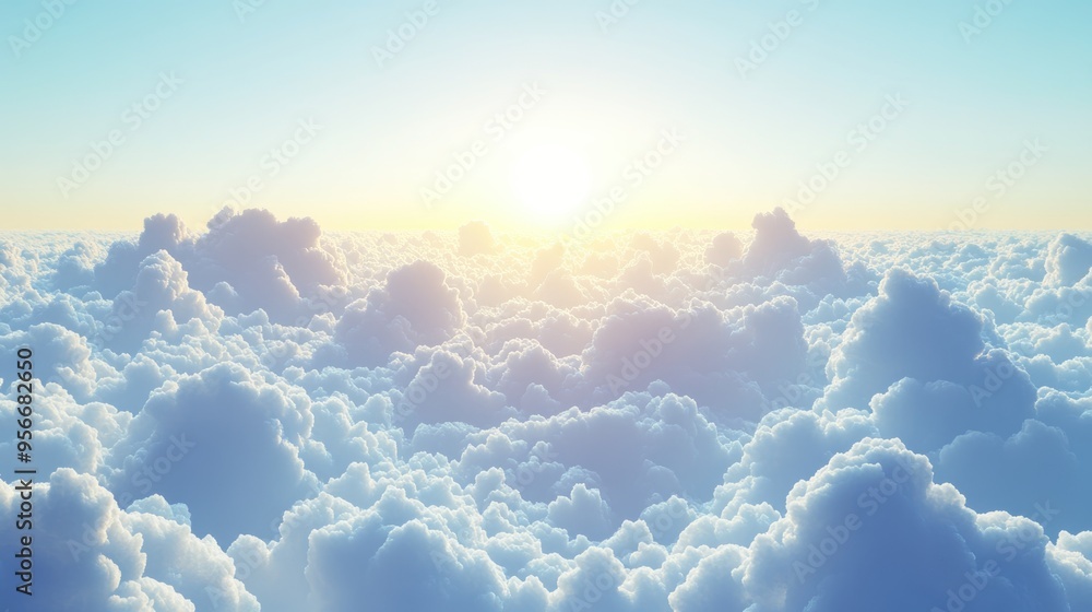 Poster cloudy skies and horizon in a 3d cartoon rendering showcasing infinite space and an atmospheric view