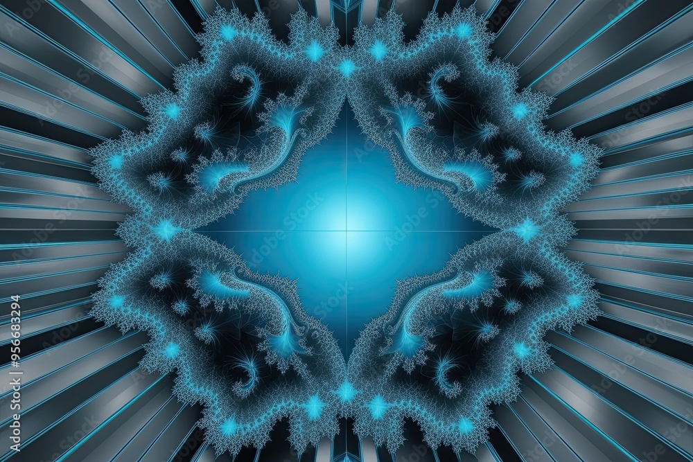 Poster cyan fractal grid background modern 3d design with dynamic patterns