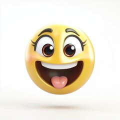 Fototapeta premium A vibrant 3D surprised emoji with a joyful expression and glossy finish against a clean white backdrop, perfect for conveying excitement and enthusiasm in creative projects