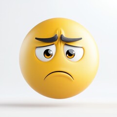Fototapeta premium frustrated and hurt emoji with frowning eyebrows and a tilted head captures a moment of confusion against a minimalist white background, evoking mixed feelings